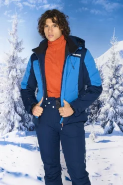 REUSCH - Giacca da sci uomo  blu con cappuccio impermeabile traspirante e antivento