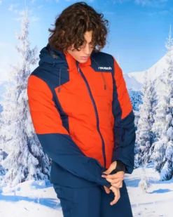REUSCH - Giacca da sci uomo rosso e blu con cappuccio impermeabile traspirante e antivento