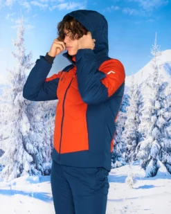 REUSCH - Giacca da sci uomo rosso e blu con cappuccio impermeabile traspirante e antivento