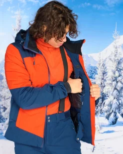 REUSCH - Giacca da sci uomo rosso e blu con cappuccio impermeabile traspirante e antivento