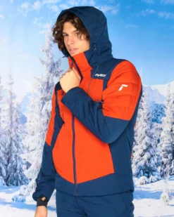 REUSCH - Giacca da sci uomo rosso e blu con cappuccio impermeabile traspirante e antivento
