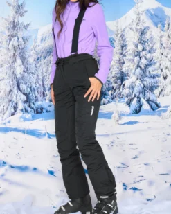 REUSCH - Pantalone da sci donna nero con salopette impermeabile traspirante e antivento