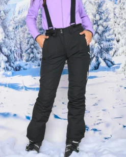 REUSCH - Pantalone da sci donna nero con salopette impermeabile traspirante e antivento