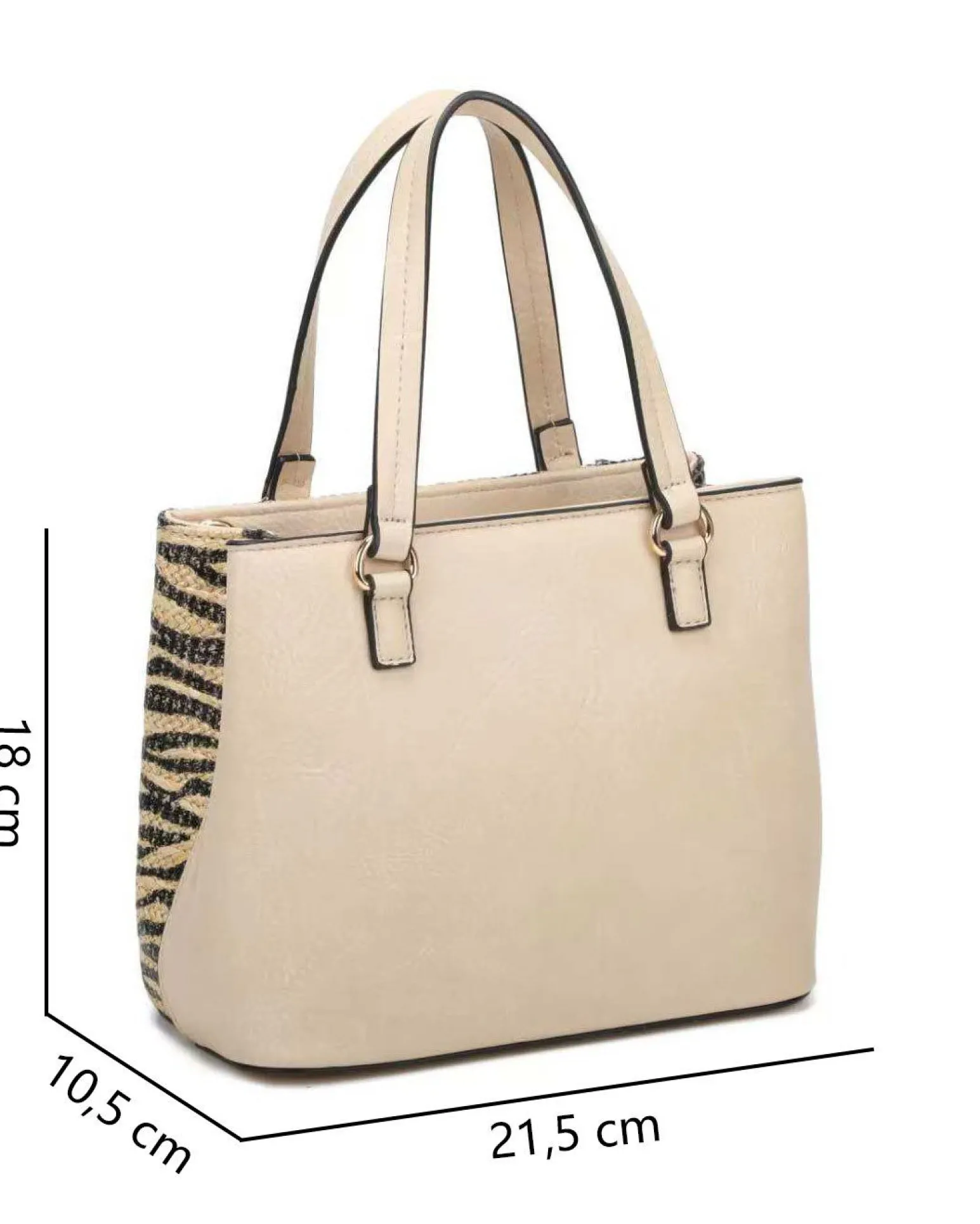 RIFLE - Borsa a due manici beige con tre scomparti interni e trama frontale zebrata a intreccio, tracolla removibile