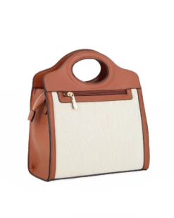 RIFLE - Borsa a due manici beige con tasca frontale e posteriore, tracolla removibile