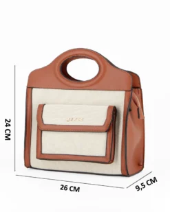 RIFLE - Borsa a due manici beige con tasca frontale e posteriore, tracolla removibile
