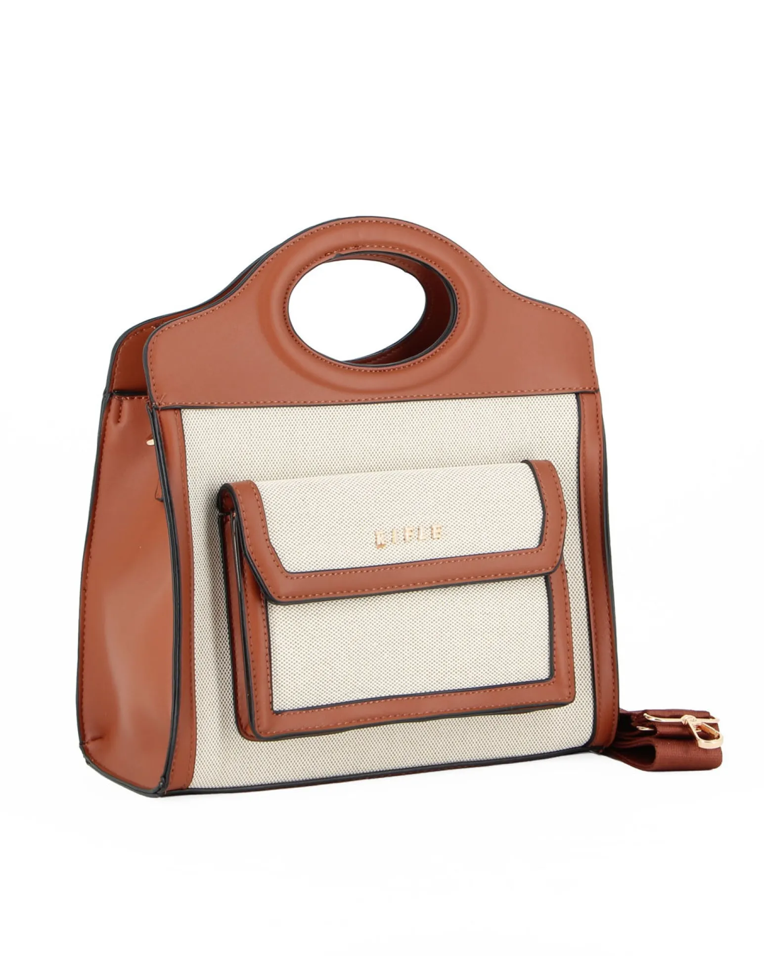 RIFLE - Borsa a due manici beige con tasca frontale e posteriore, tracolla removibile