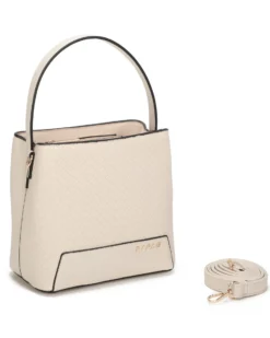 RIFLE - Borsa ad un manico beige con motivo ad intreccio, tracolla removibile