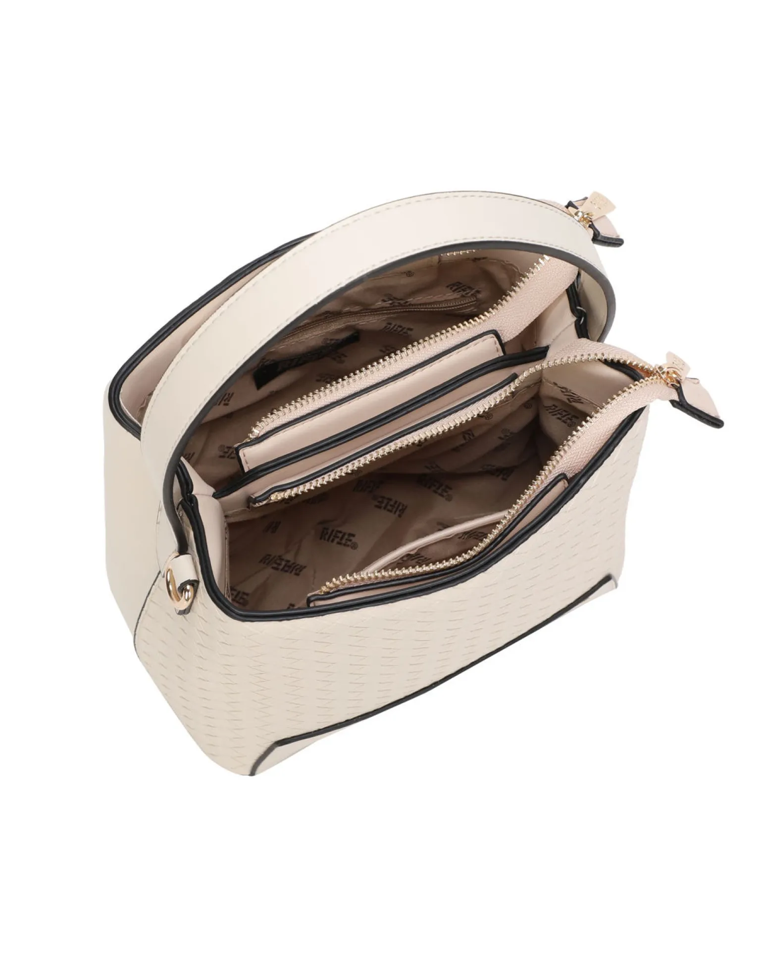 RIFLE - Borsa ad un manico beige con motivo ad intreccio, tracolla removibile
