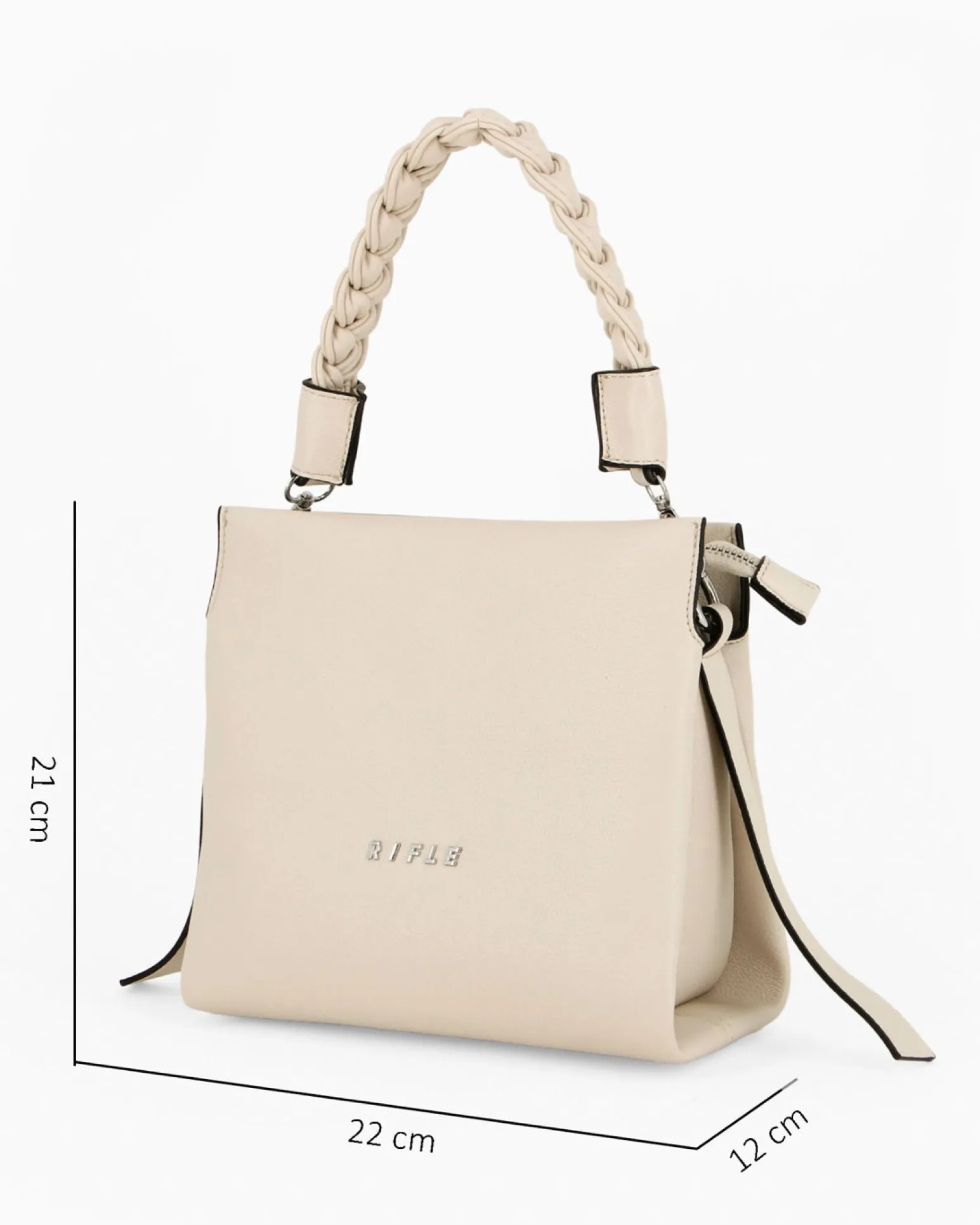 RIFLE - Borsa a mano beige con manico intrecciato e tre scomparti principali, tracolla removibile