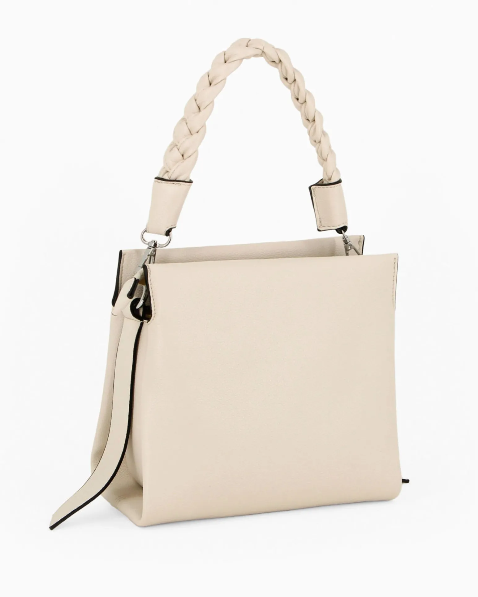 RIFLE - Borsa a mano beige con manico intrecciato e tre scomparti principali, tracolla removibile