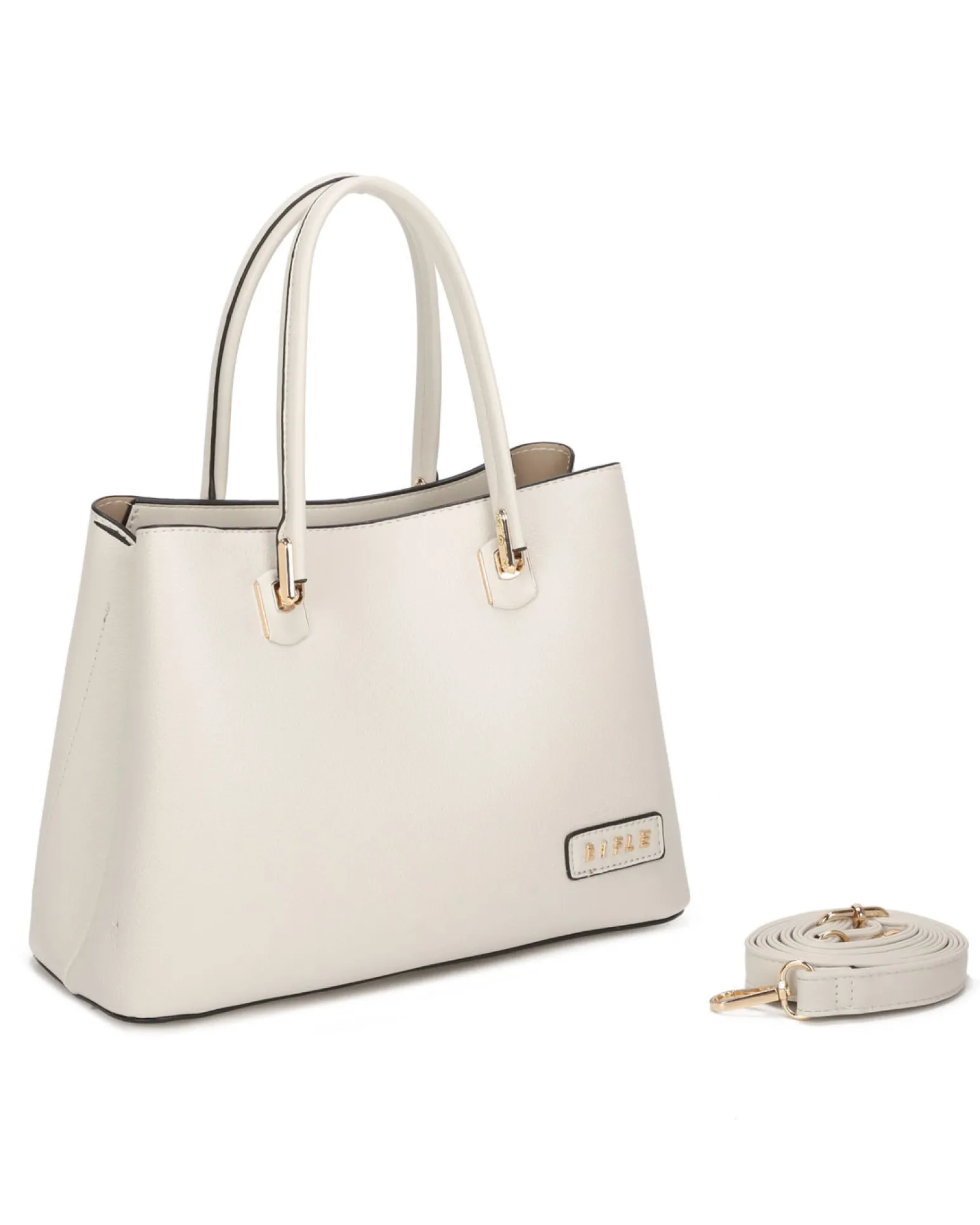 RIFLE - Borsa a mano beige con tre scomparti principali, tracolla removibile