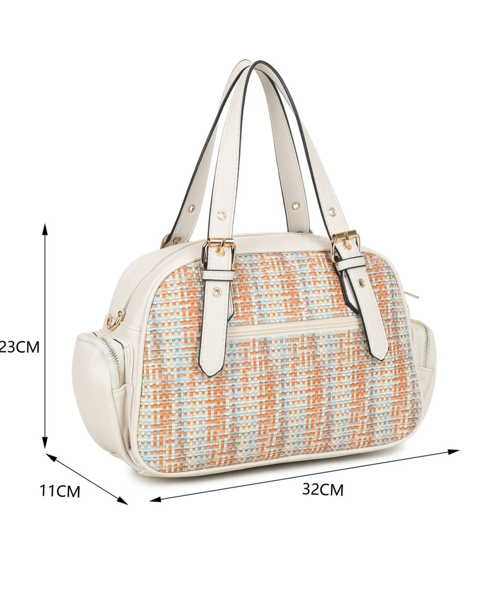 RIFLE - Borsa a mano multicolor effetto intreccio con tasche laterali e fibbie sui manici, tracolla removibile
