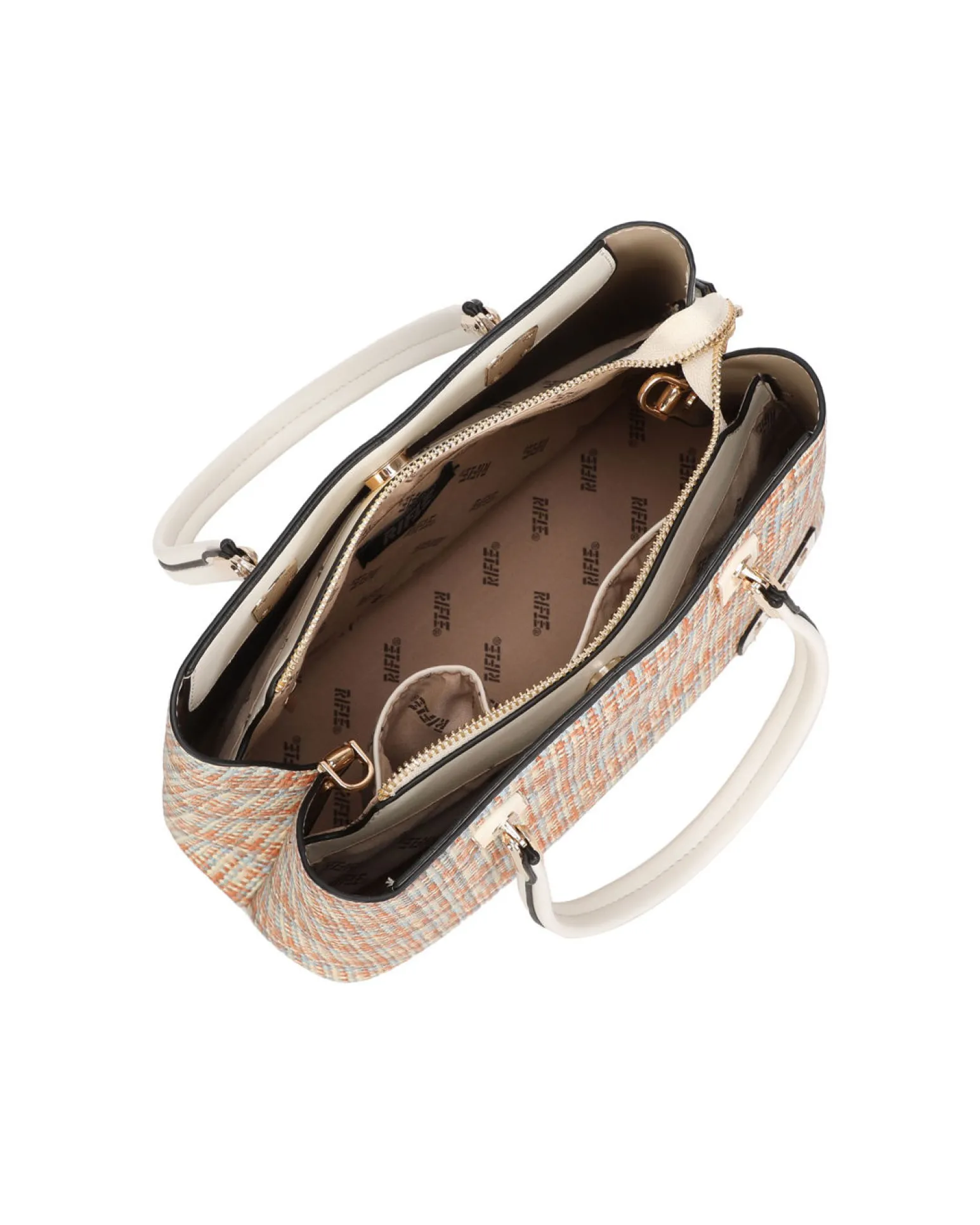 RIFLE - Borsa a mano multicolor effetto intreccio con tre scomparti principali, tracolla removibile