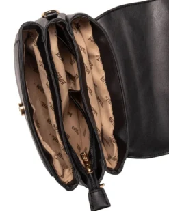 RIFLE - Borsa a mano nera con patta leopardata, tasca posteriore e tre scomparti interni, tracolla removibile