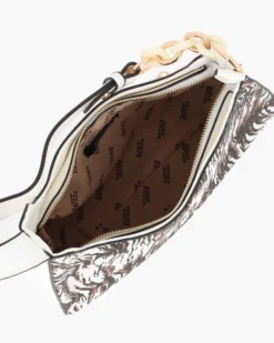 RIFLE - Borsa a spalla animalier con tasca posteriore e catena sul manico, tracolla removibile