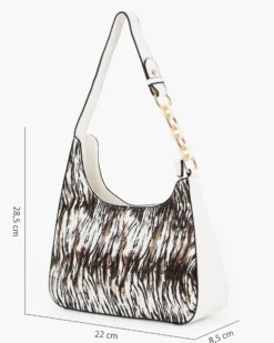 RIFLE - Borsa a spalla animalier con tasca posteriore e catena sul manico, tracolla removibile