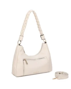 RIFLE - Borsa a spalla beige con manico intrecciato, tracolla removibile