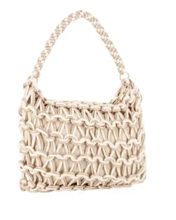 RIFLE - Borsa a spalla beige e champagne con intreccio in corda bicolore