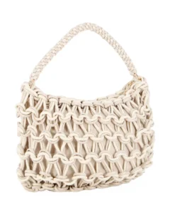 RIFLE - Borsa a spalla beige e rosa con intreccio in corda bicolore