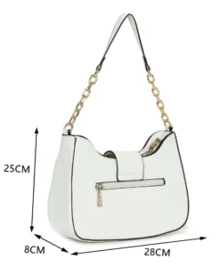 RIFLE - Borsa a spalla bianca con tasca posteriore, pattina e dettaglio borchie oro, tracolla removibile