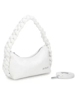 RIFLE - Borsa a spalla bianca con manico intrecciato, tracolla removibile