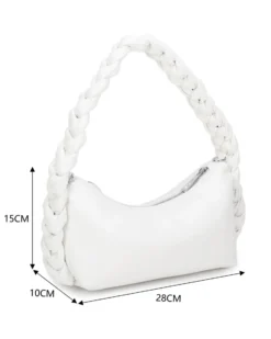 RIFLE - Borsa a spalla bianca con manico intrecciato, tracolla removibile