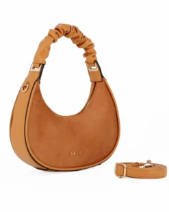 RIFLE - Borsa a spalla camel con manico arricciato e parte frontale scamosciata , tracolla removibile
