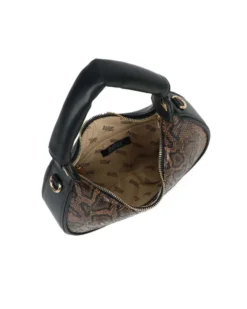 RIFLE - Borsa a spalla marrone pitonata con manico imbottito, tracolla removibile