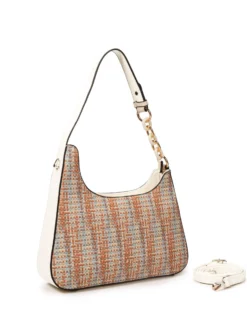 RIFLE - Borsa a spalla multicolor effetto intreccio con tasca posteriore e catena sul manico, tracolla removibile