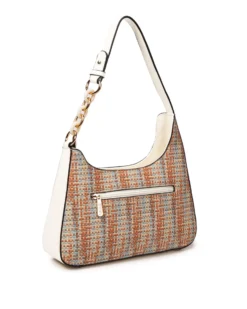 RIFLE - Borsa a spalla multicolor effetto intreccio con tasca posteriore e catena sul manico, tracolla removibile