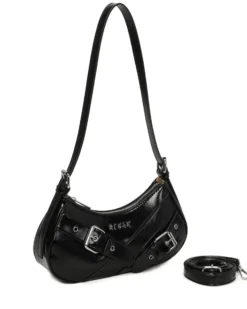 RIFLE - Borsa a spalla nera con fibbie frontali e tracolla removibile