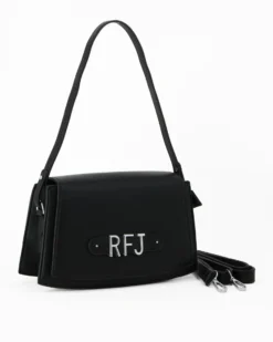 RIFLE - Borsa a spalla nera con patta e tasca posteriore, tracolla removibile