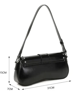 RIFLE - Borsa a spalla nera con patta, fibbie e borchie, tracolla removibile