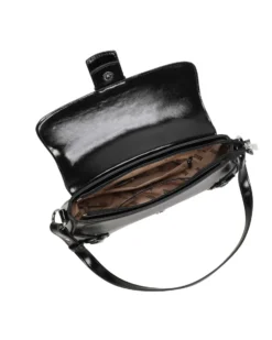 RIFLE - Borsa a spalla nera con patta, fibbie e borchie, tracolla removibile