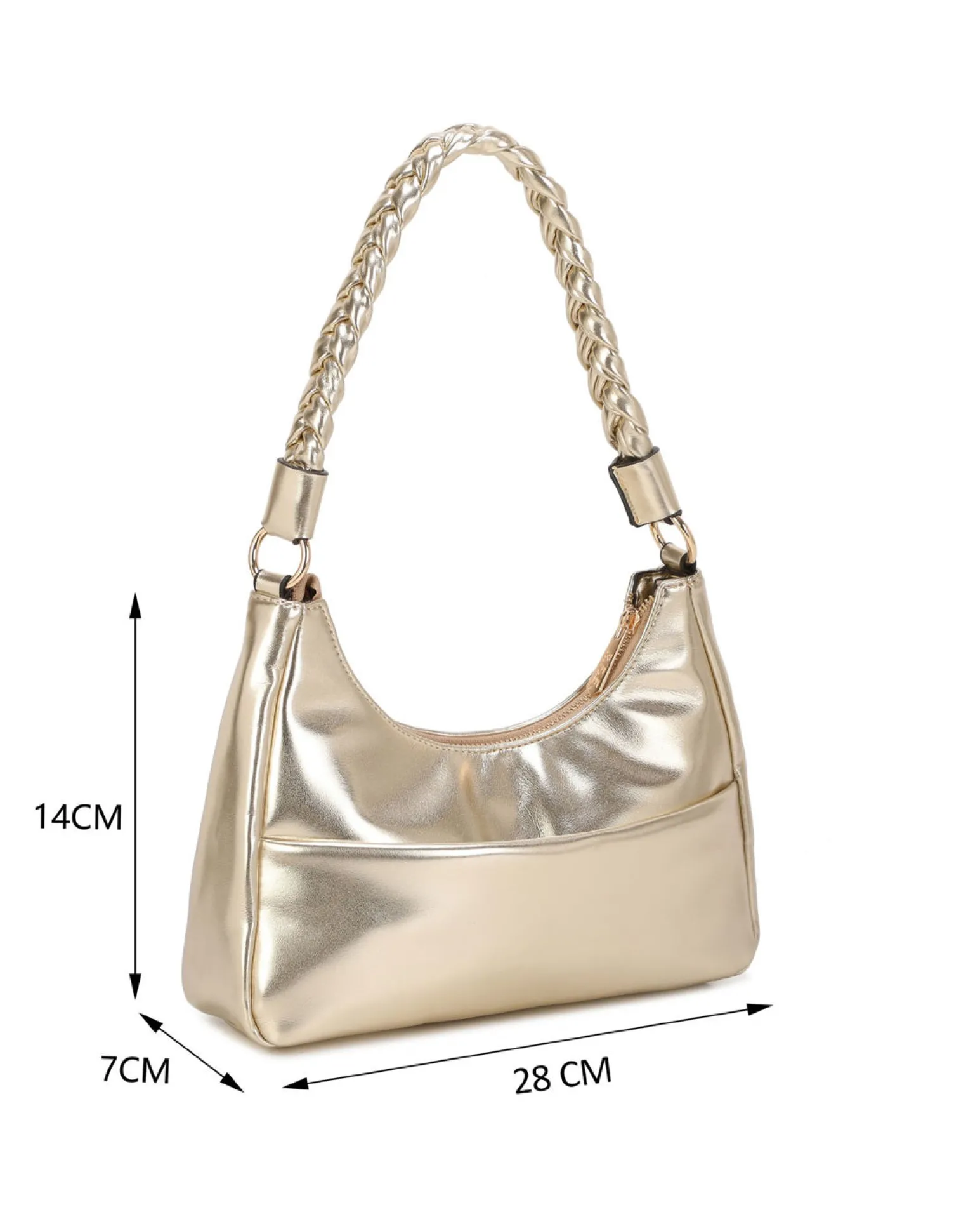 RIFLE - Borsa a spalla platino con manico intrecciato, tracolla removibile