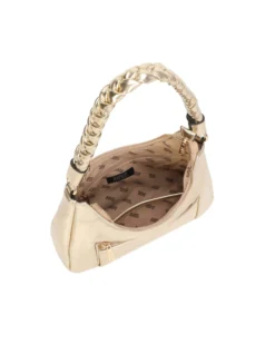 RIFLE - Borsa a spalla platino con manico intrecciato, tracolla removibile