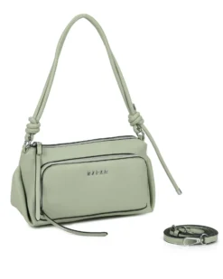 RIFLE - Borsa a spalla verde salvia con dettaglio intreccio frontale, tracolla removibile