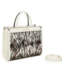 RIFLE - Borsa due manici animalier bianca con tasca posteriore, tracolla removibile