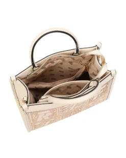 RIFLE - Borsa due manici beige con tasca posteriore e parte frontale decorata, tracolla removibile