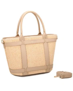 RIFLE - Borsa due manici beige con tre scomparti interni e trama ad intreccio, tracolla removibile