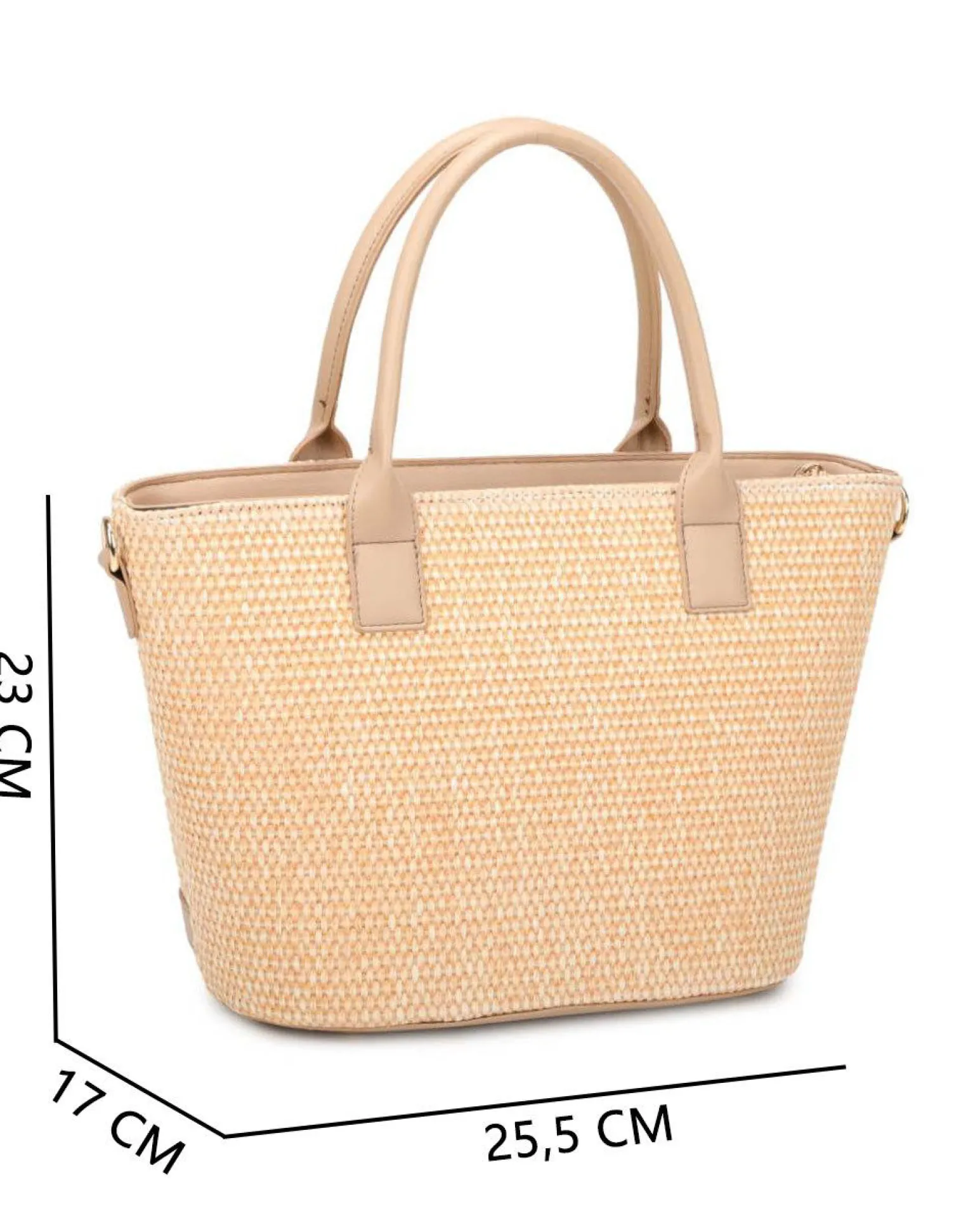 RIFLE - Borsa due manici beige con tre scomparti interni e trama ad intreccio, tracolla removibile