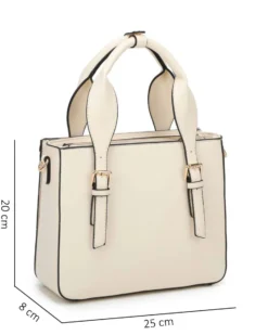RIFLE - Borsa due manici beige con tasca frontale trama intreccio con punti luce, tracolla removibile