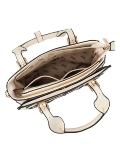 RIFLE - Borsa due manici beige con tasca frontale trama intreccio con punti luce, tracolla removibile