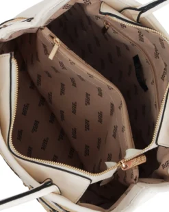 RIFLE - Borsa due manici beige con parte frontale in paglia, tracolla removibile