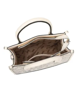 RIFLE - Borsa due manici beige con tasca posteriore e strass, tracolla removibile