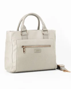 RIFLE - Borsa due manici bianca con doppia tasca frontale, tracolla removibile