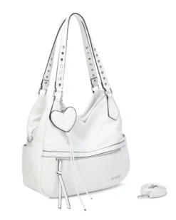 RIFLE - Borsa due manici bianca con dettaglio cuore pendente, tracolla removibile