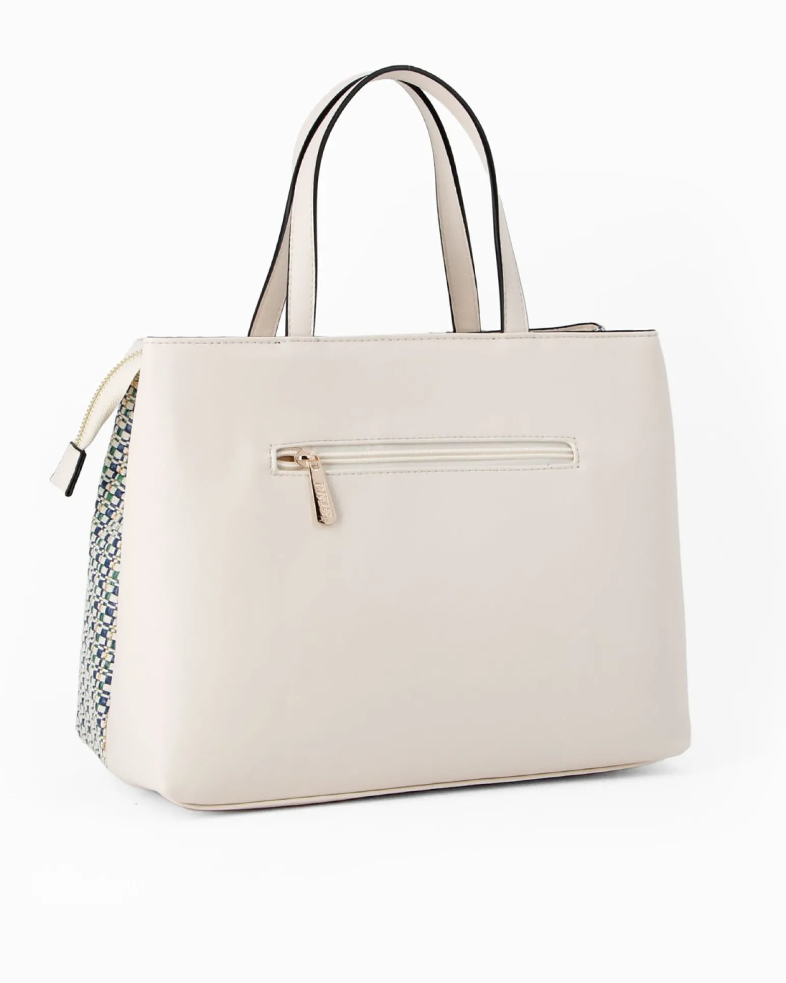 RIFLE - Borsa due manici blu con parte frontale intrecciata, tasca posteriore e tre scomparti interni, tracolla removibile
