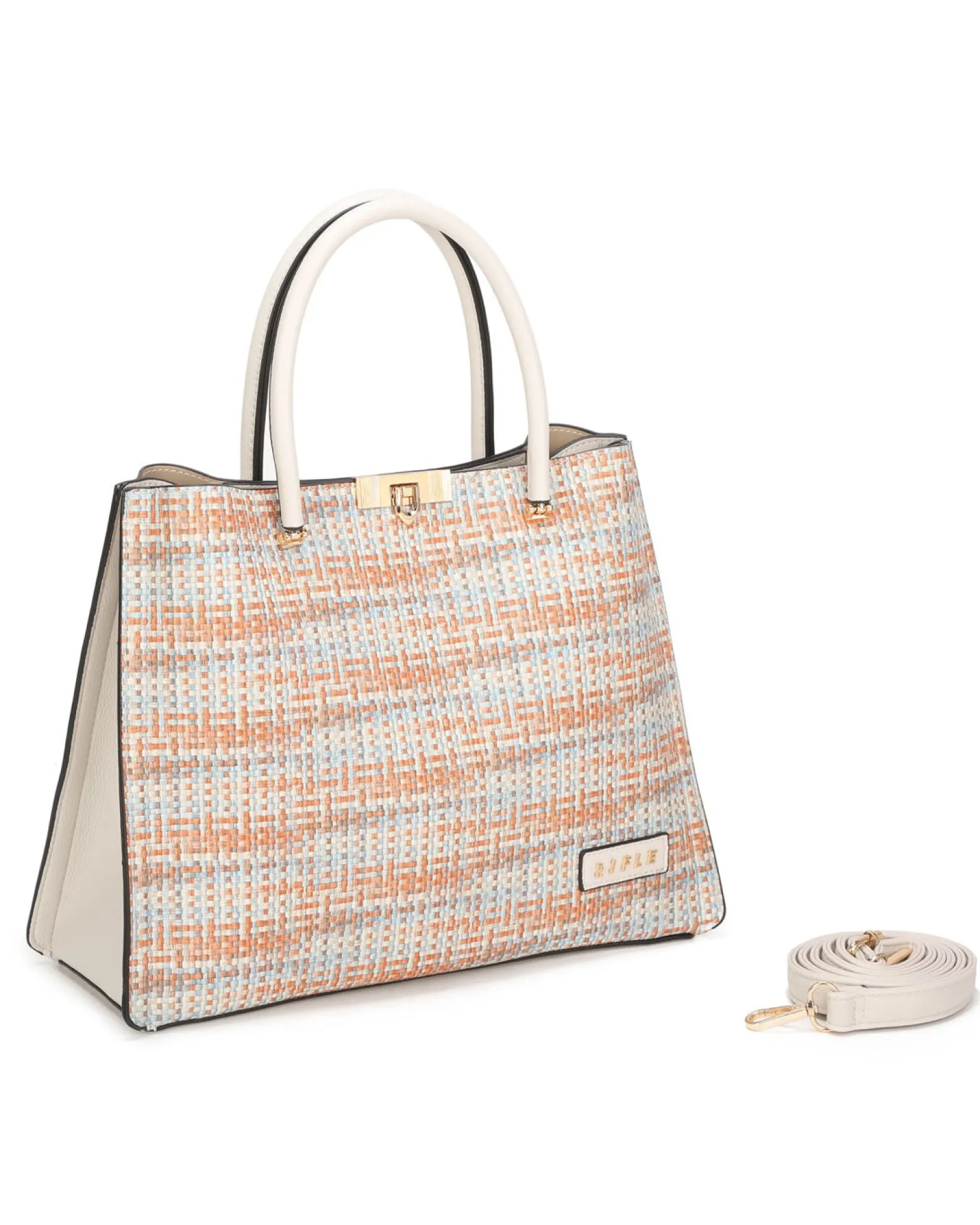 RIFLE - Borsa due manici multicolor effetto intreccio con tre scomparti principali, tracolla removibile